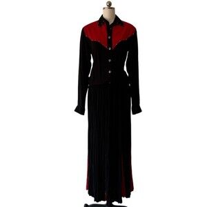 Lucille Skirt Suit Womens Size 6 Black Red 2pc Western Rockabilly Fringe